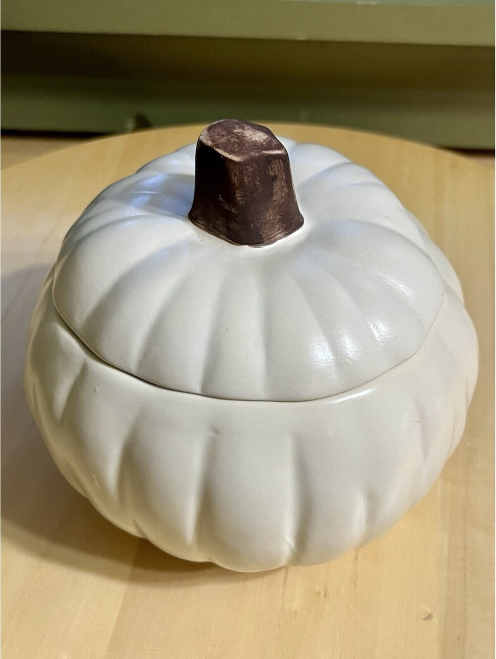 Pottery Barn Barbara Eigen Ceramic White Pumpkin Lidded Bowl Jar Container